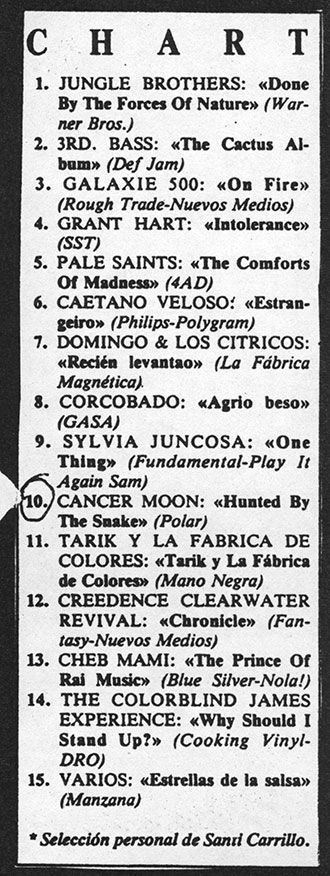 Cancer Moon en el chart de Rockdelux (abril 1990)