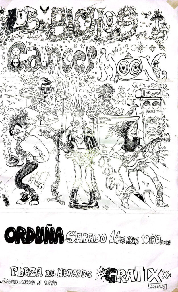 Cartel de Los Bichos y Cancer Moon en Orduña, 14 de abril de 1990.